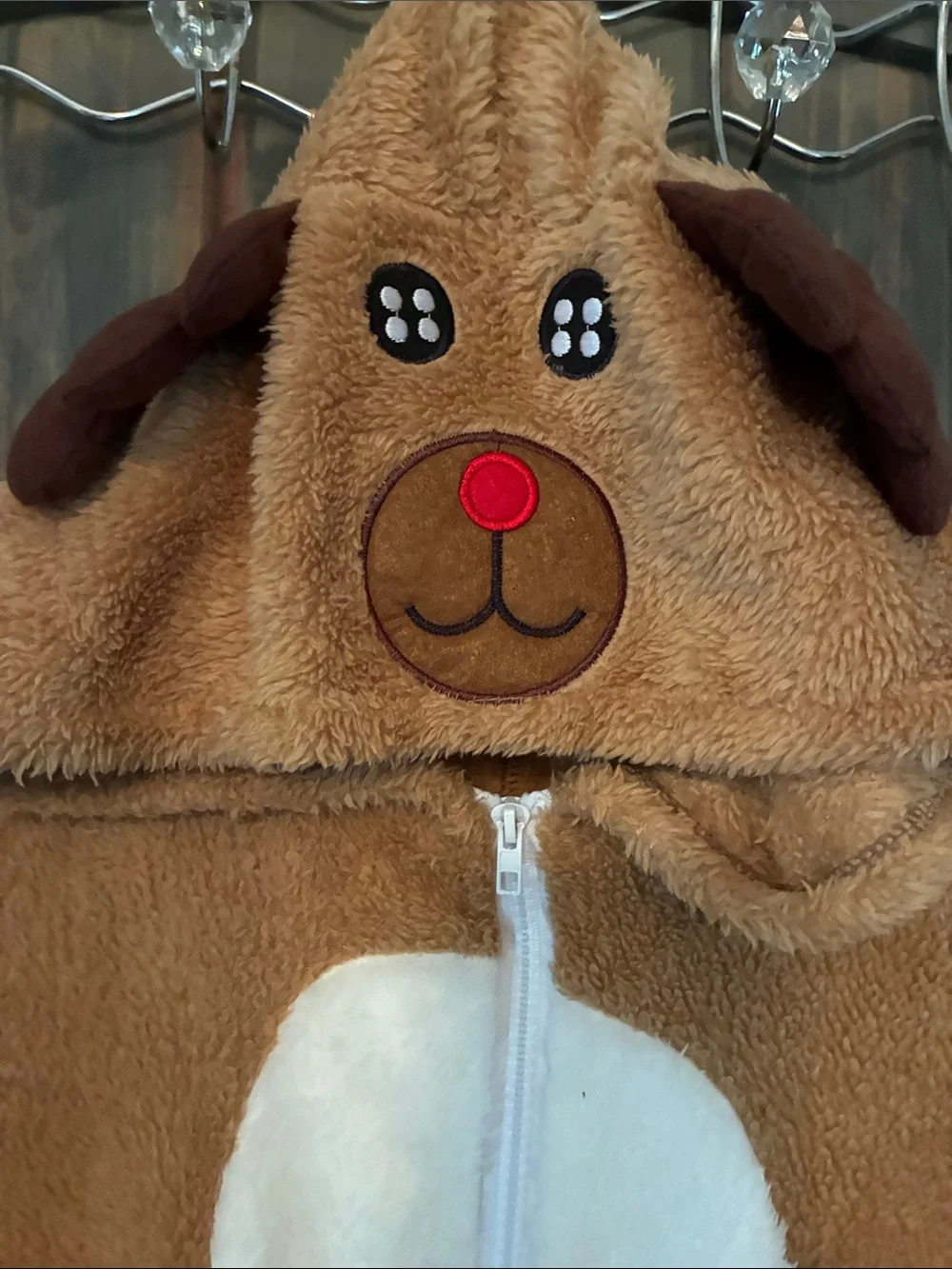 Kids Plush Reindeer Onesie - Brown with Cream Belly